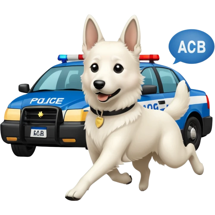 White belgian Shepard Runs away from police car and says "ACAB" emoji