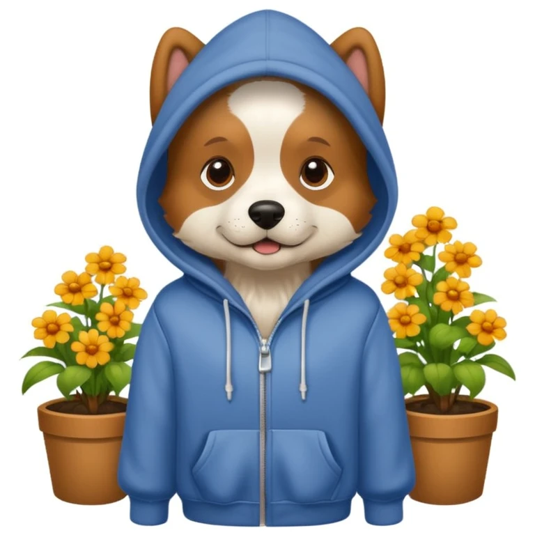 dog in a hoodie, garden background emoji