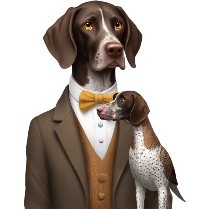 German shorthair pointer holding a ringneck pheasant emoji