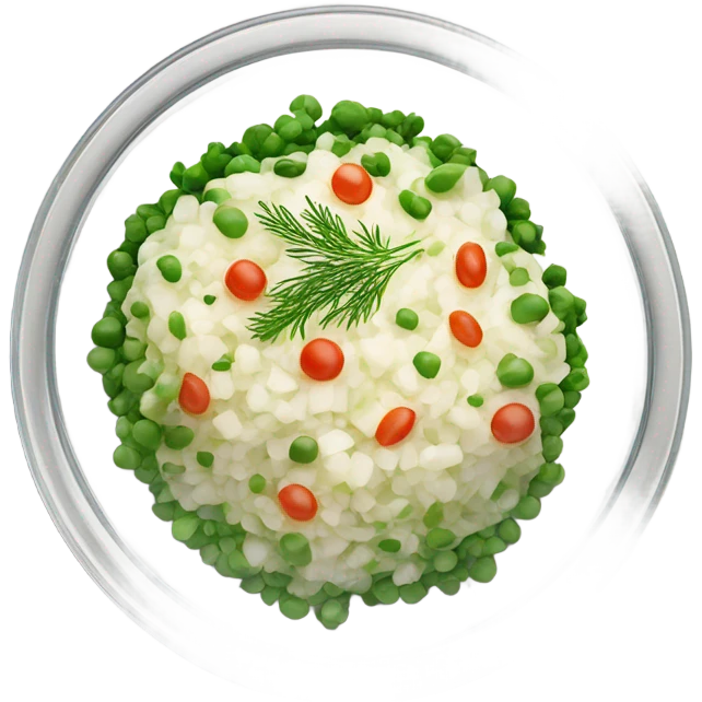 russian salad olivier on a crystal bowl, dill on top of a dish emoji