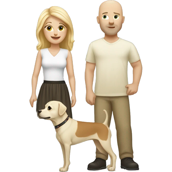 Bald Caucasian man and blonde woman with two small dogs  emoji