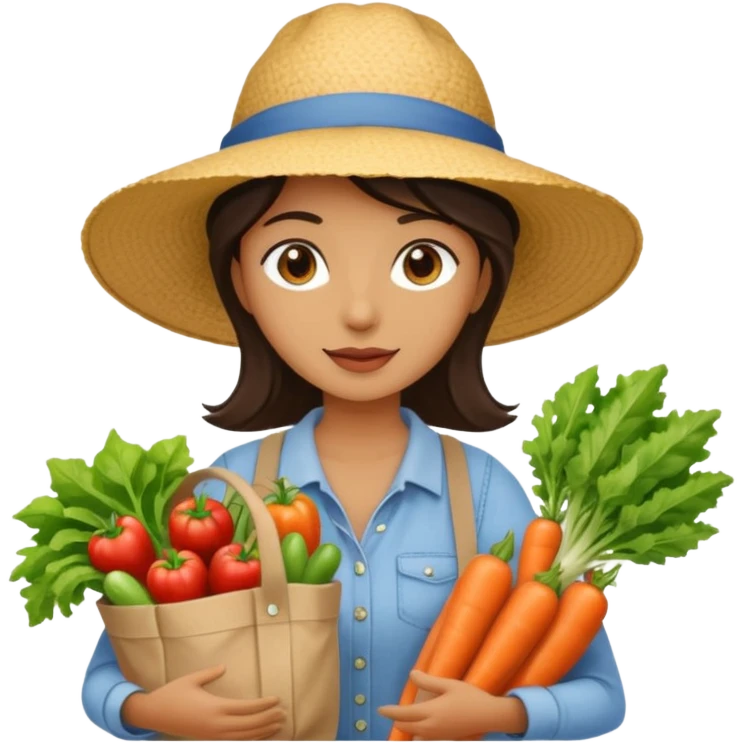 Shopper with veggie tote,Farmers’ Market. emoji