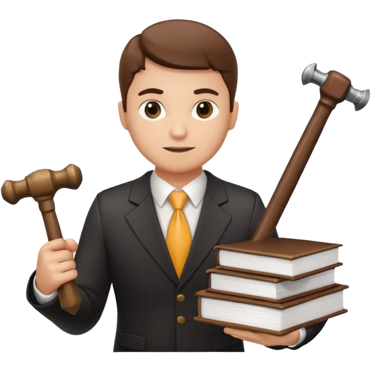 Create an emoji symbolizing the legal support of the business and financial assistance from accountants. The image should combine the image of a lawyer with a hammer of justice and an accounting book next to the logo of a reliable company protecting the interests of business. emoji