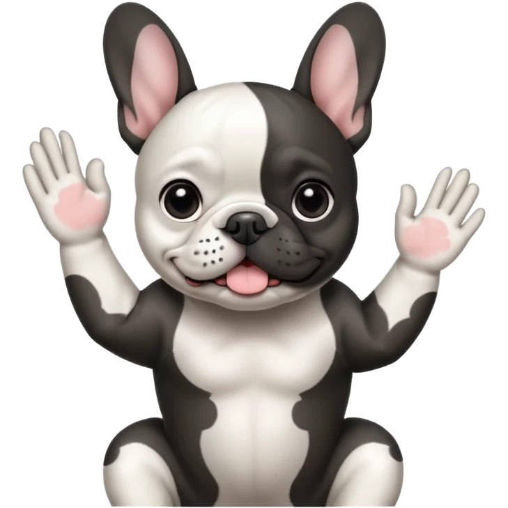 Чёрно Белый французский бульдог машет лапой emoji
