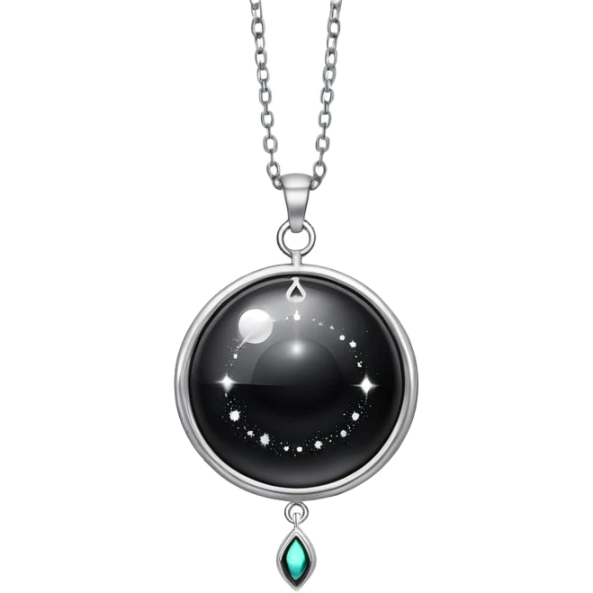 ethereal onyx stone radiating silver energy, cosmic dust around it, delicate floating chain emoji