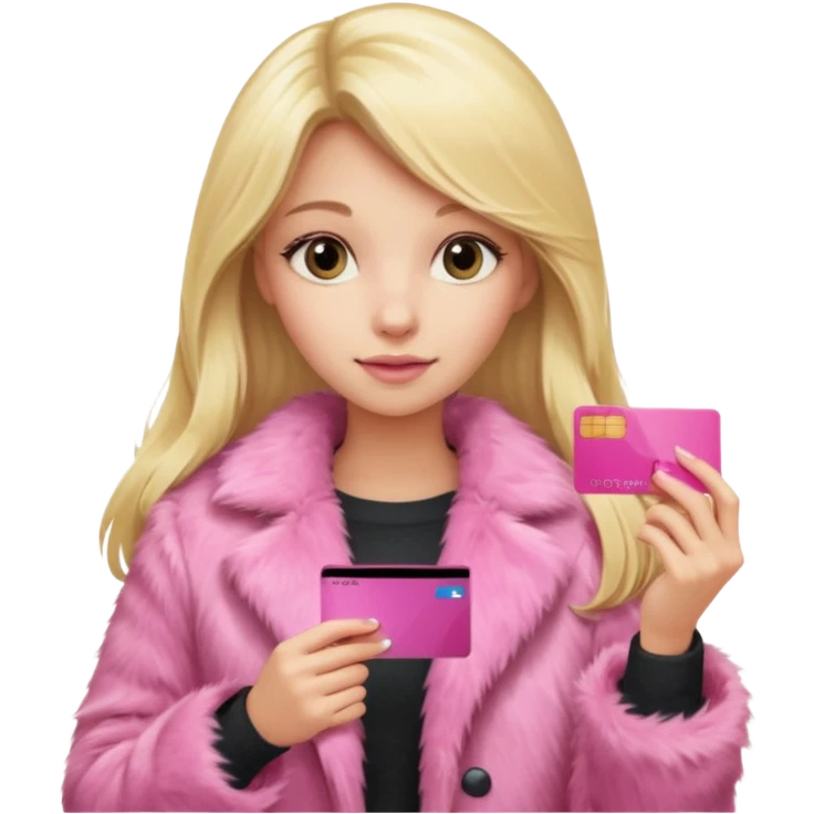 blonde girl with long hair, pink fur, holding pink credit card emoji