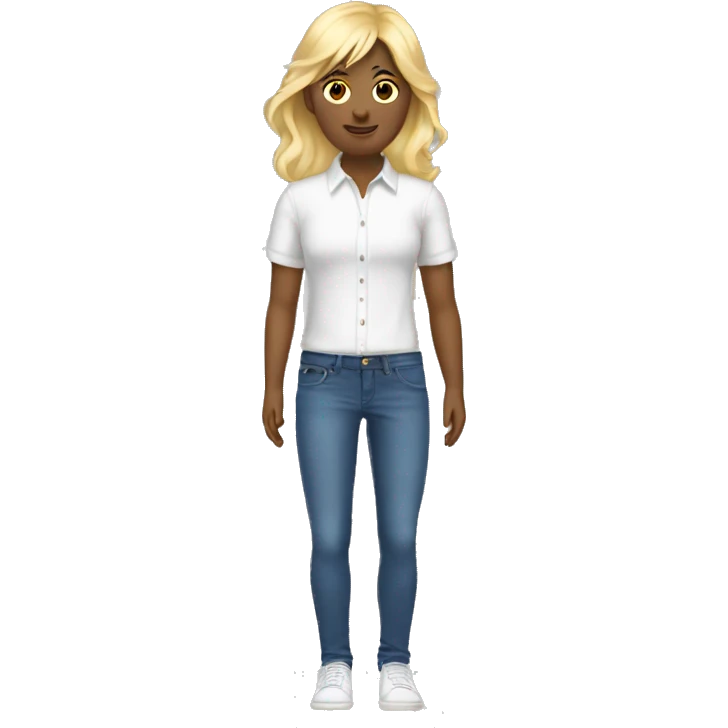 blond hair with bang and long hair with a white shirt and a jeans and shoes emoji