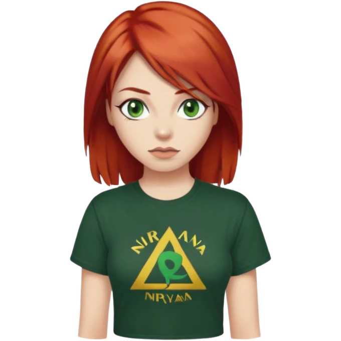 Ruiva com olhos verdes cabelo ruivo rockera camisa nirvana  emoji