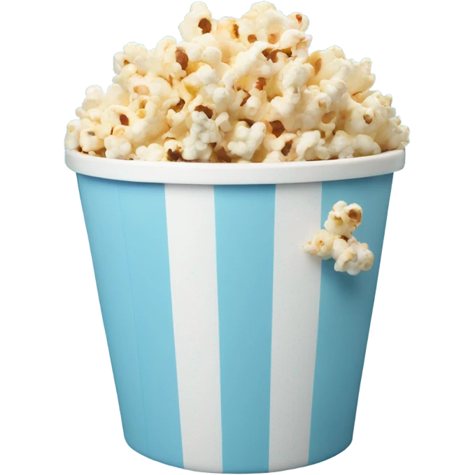 Popcorn in a pale blue popcorn bucket with stripes emoji