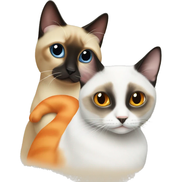 A Siamese cat and a orange and white cat being friends  emoji