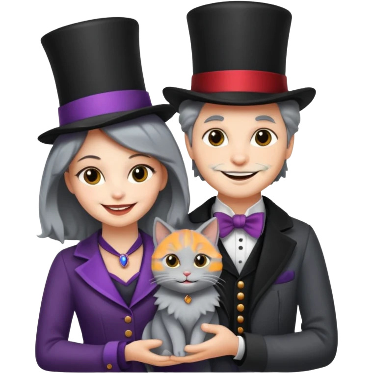 magician couple and their pet cat emoji