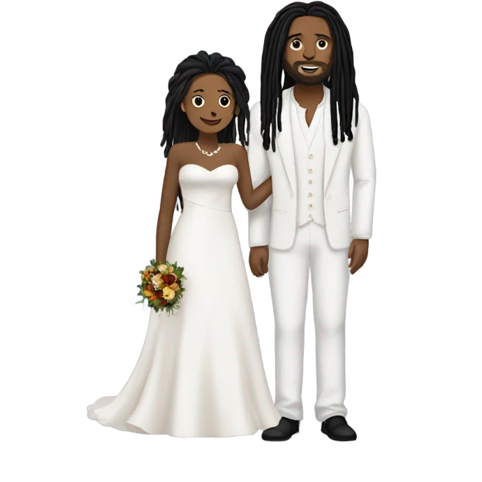black couple with plus size man black dreadlocks, full body wedding emoji