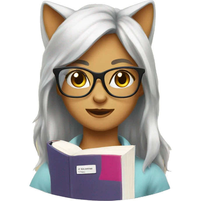 student female cat glasses book emoji