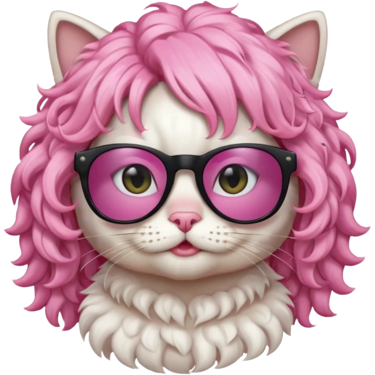 White cat wearing pink curly wig, black sunglasses emoji