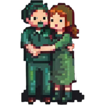 man hugging another person while making a quiet sign emoji