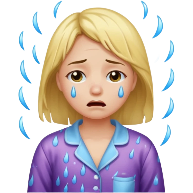 Girl crying alone in her pajamas  emoji