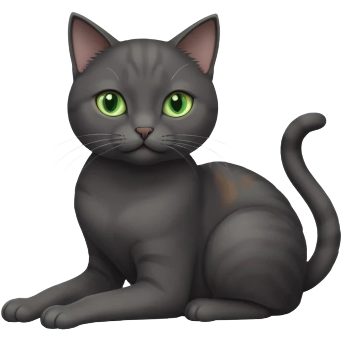 beautiful female solid dark grey cat with green eyes, white toes/paws and white patch on her chest playing emoji