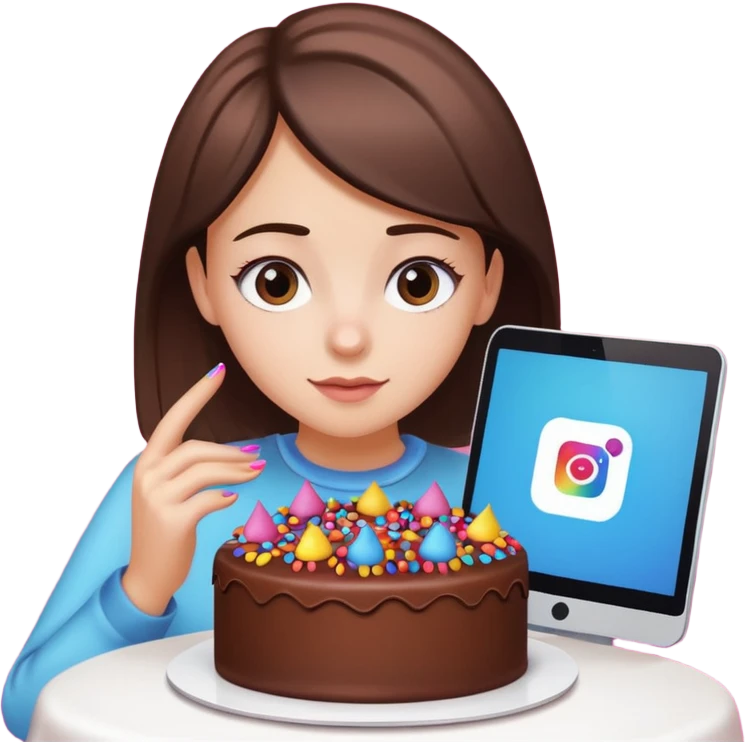 a girl looking in her computer instagram and its a post of a cake emoji