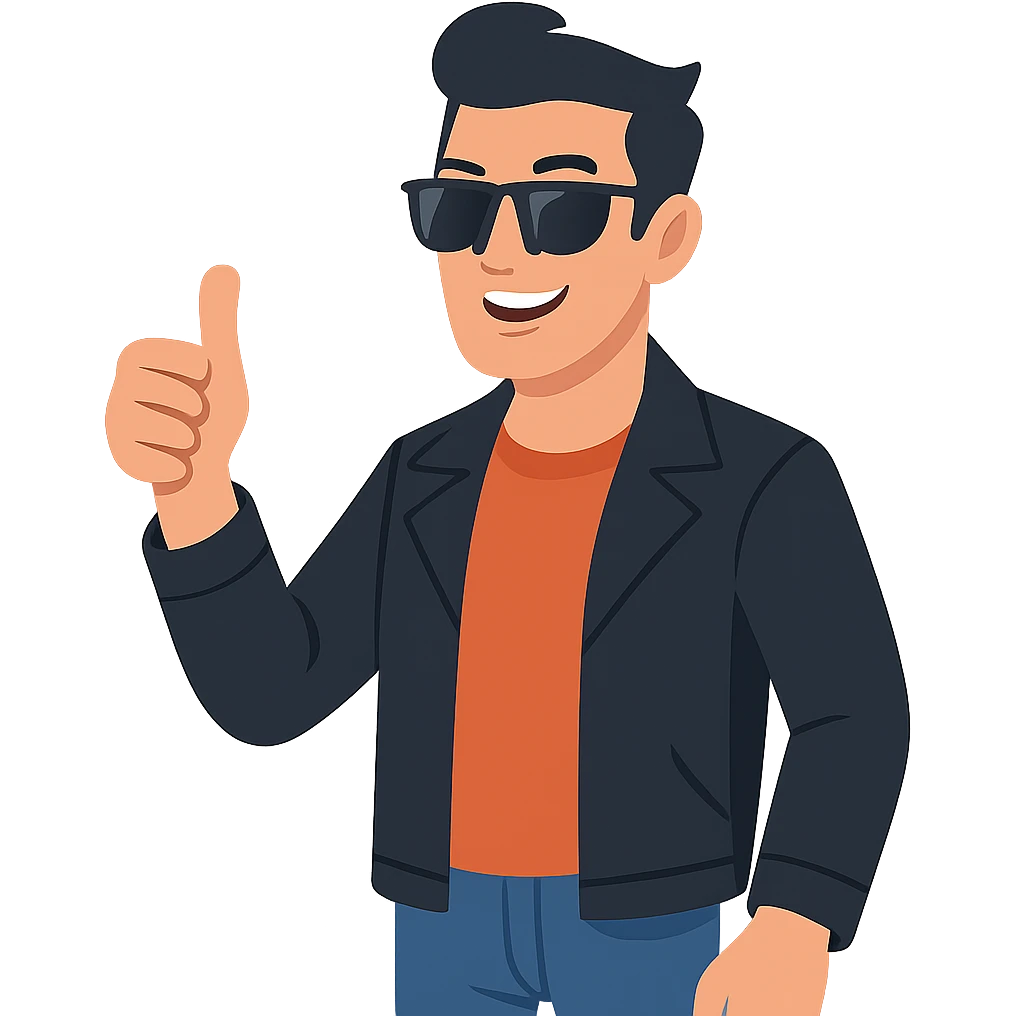 flat toon style cool guy giving a thumbs up, no background emoji