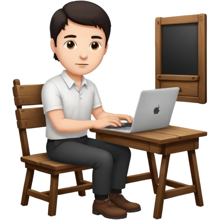 Rich man working setting on a chair in shirt, dark hair, and near the desk with laptop he is german very beautiful looks like emoji
