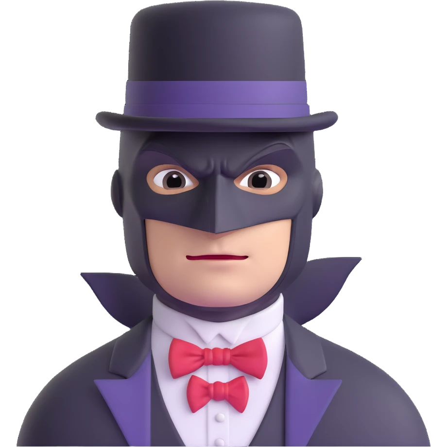 Batman with his black bat mask wearing Victorian era clothes and top hat emoji