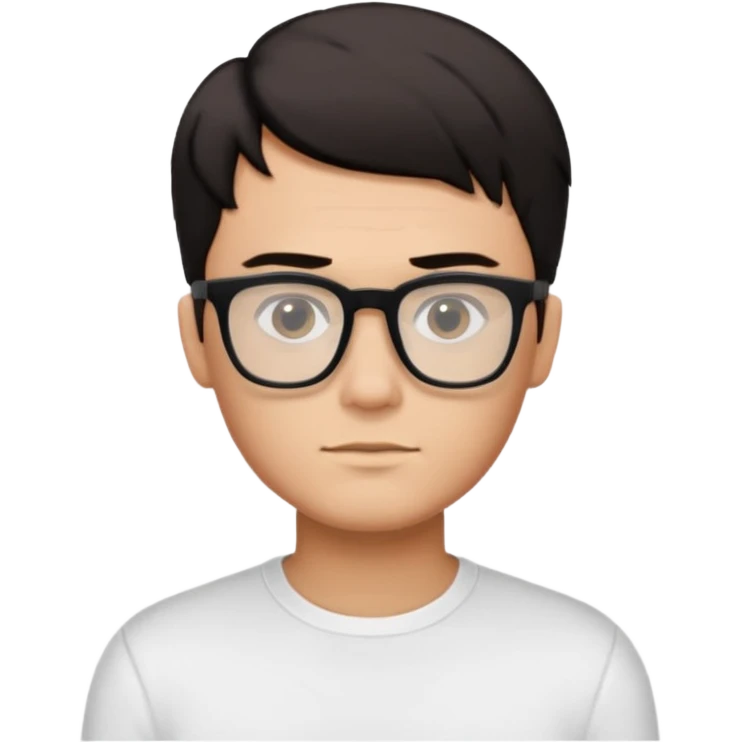Парень в белом лонгсливе и черных прямоугольных очках с короткой стрижкой на бок темные волосы emoji