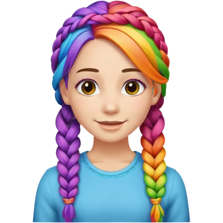 Woman with braided rainbow hair, happy — long braids  emoji