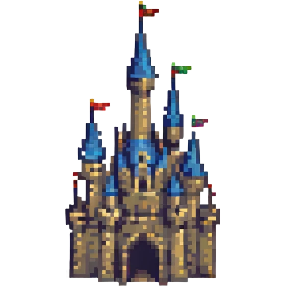 pixel art style banner with a fantasy castle silhouette emoji