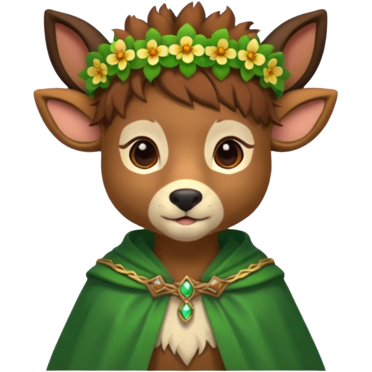 doe dressed as a druid, flower crown, green cape emoji
