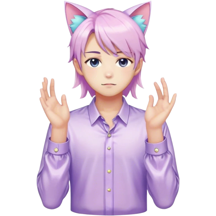 effeminate young colorful pastel femboy man with shiny hair, cat ears, blouse, cute, gorgeous, anime, catboy, full body emoji