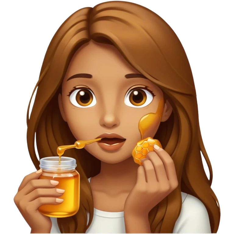 Girl, brown long hair, eating honey  emoji