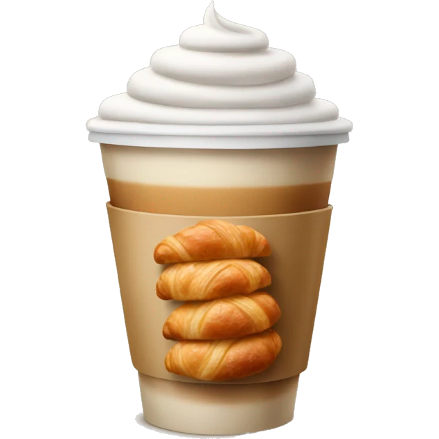 Disposable cup with cappuccino and croissant emoji