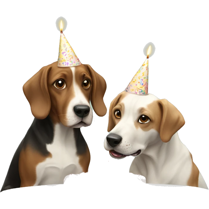 Two dogs eating a birthday cake emoji