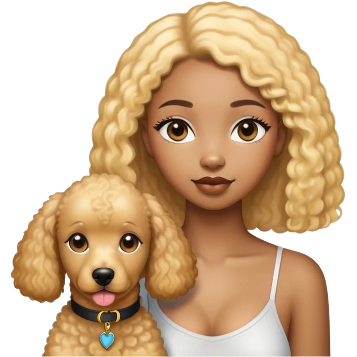 Black straight hair girl wiht golden pudel dog emoji