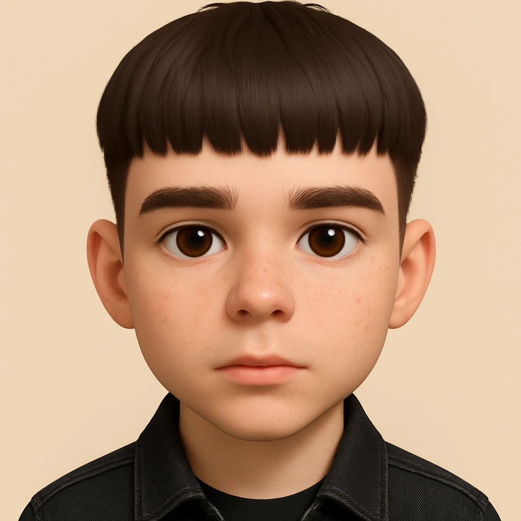 this image in 3d-emoji style, neutral (not smiling), slimmer face, wearing a black jeans jacket emoji
