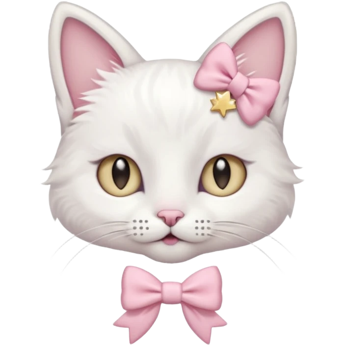 A cat with a little pastel pinkbow and a starclip on their ear emoji
