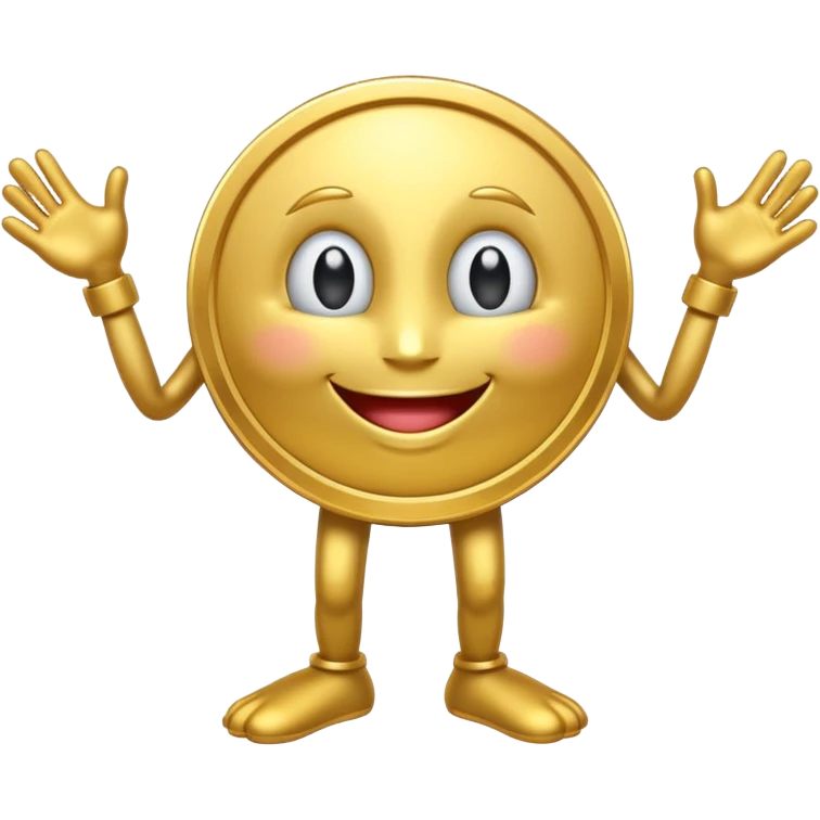 coin mascot with eyes, mouth, arms and legs emoji