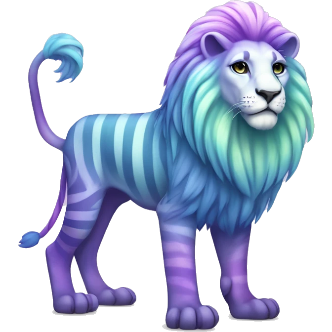 Colorful pastel vernid fantasy creature LiLaiRa Kamirah Falvie whiskers paws full body purple gradient stripes with pastel blue braided tail lion emoji