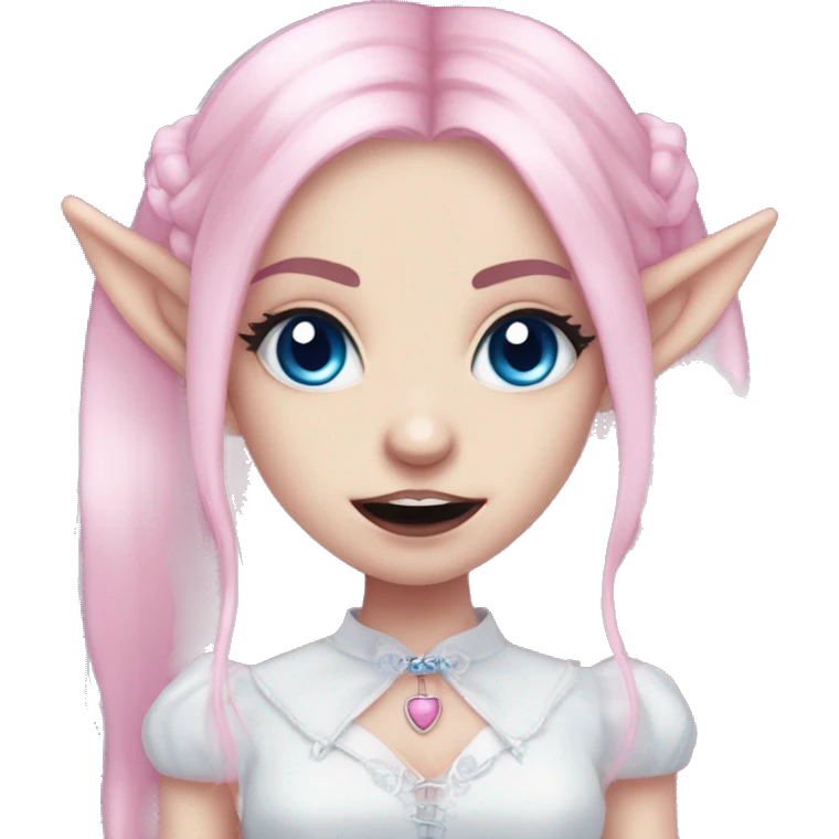 Cute spooky CUTE pink pale vampire teeth pretty pink eyebrows vampire goth princess elf ears blue eyes pink hair emoji