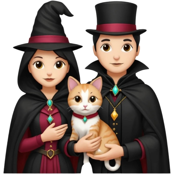 magician couple and their pet cat emoji