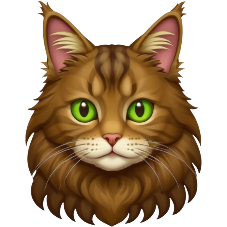 je veux un emoji chat main coon marron foncé  à poil long avec les yeux vert jaunes, en entier assis stp  emoji