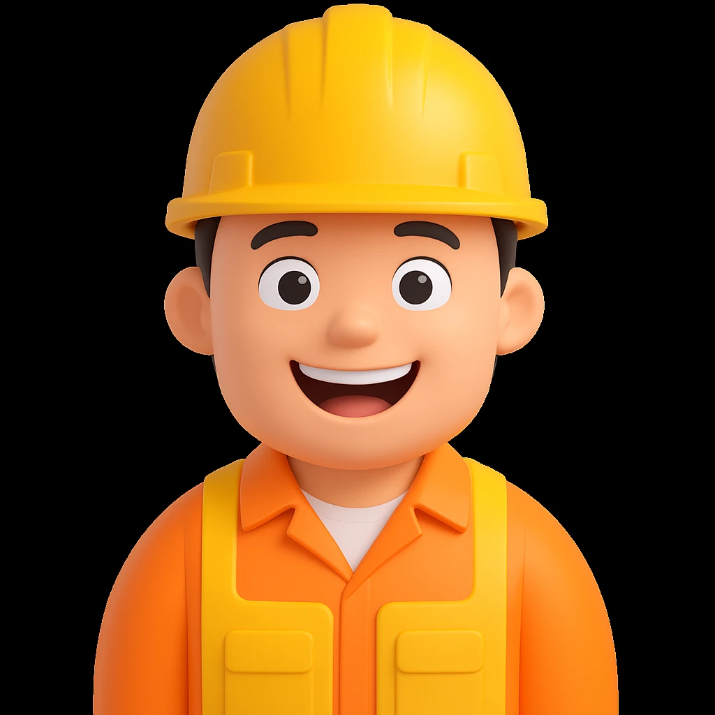 make the construction worker look happy, with a big smile, bright eyes, and cheerful posture in 3d-emoji style emoji