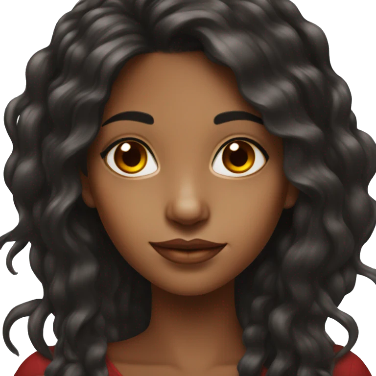 Brown girl with long black hair and red highlights portrait emoji