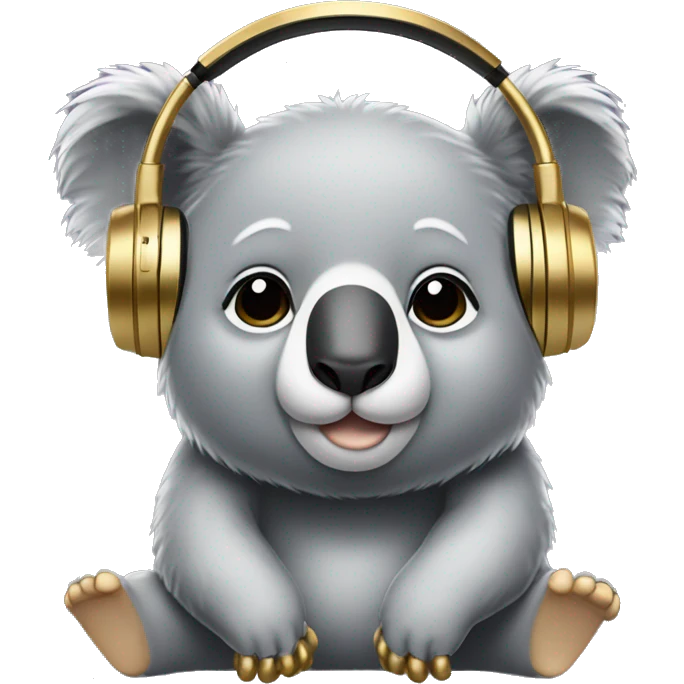 Cute chubby koala wearing gold headphones  emoji