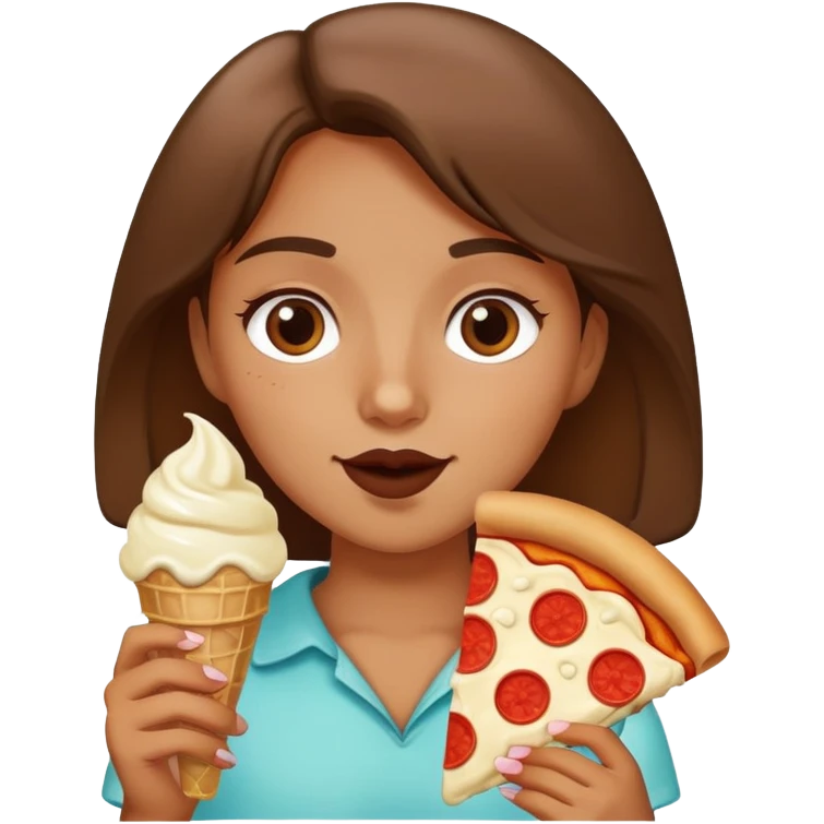 A girl eating an ice-cream and a pizza emoji