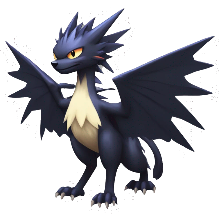 Edgy Cool Fluffy Spiky Winged Dark type Shadow type Nargacuga-Noivern-Pokémon-fusion-cat Full Body emoji