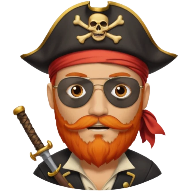 Pirata con un parche en el ojo y con barba anaranjado emoji