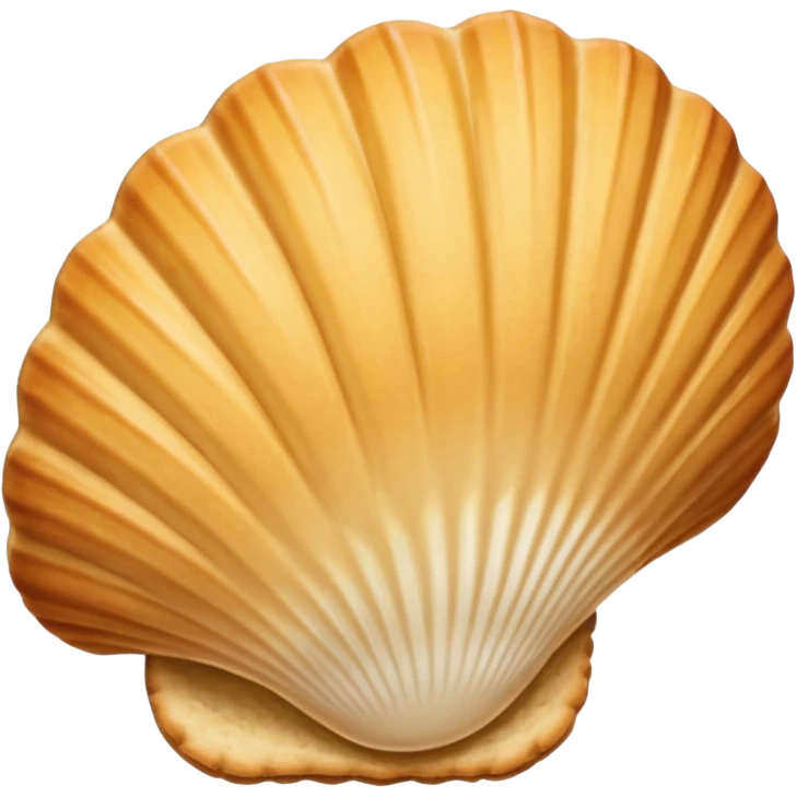 A madeleine pastry. Oval seashell shape with ONLY four to five vertical lines going in the same direction. Light golden brown. Scalloped edge. Cookie. Flat. Long. Oval shape. Lets scallops. Only four or five scalloped lines emoji