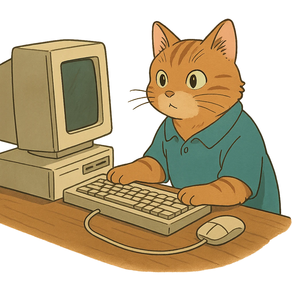 cat at a computer in ghibli style emoji