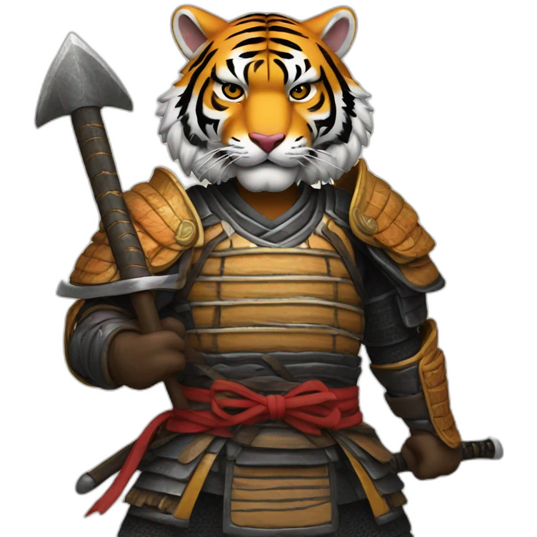 Tiger samurai holding axe emoji